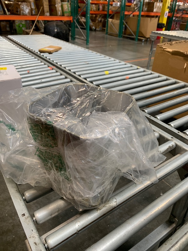 Photo 1 of [SMALL DINGS AND DENTS] mDesign Small Square Metal 2.3 Gallon Trash Can Wastebasket Garbage Container Bin for Bathroom, Powder Room, Bedroom - Holds Waste and Recycling - Unity Collection - Soft Brass