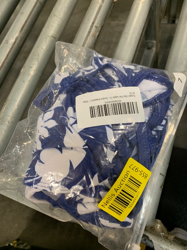 Photo 1 of --ONLY TOP**Women's Palm Tree Graphic Two Piece Tankini Set Funny Summer Graphic Drawstring Halter Swimwear Beach Vacation Swimsuits(L,C-White)