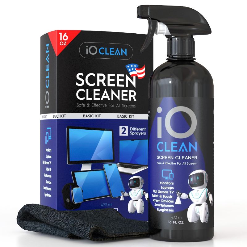 Photo 1 of Screen Cleaner Spray (16oz - 473ml) – Best Large Cleaning Kit for LCD LED OLED TV, Smartphone, iPad, Laptop, Touchscreen, Computer Monitor, Electronic Devices, Microfiber Cloth Wipes and 2 Nozzles
