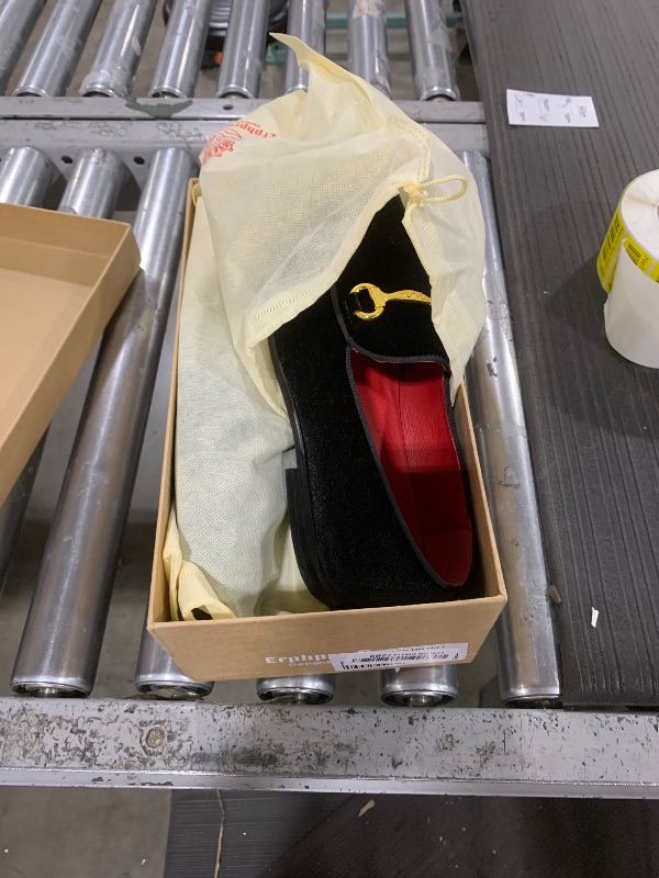Photo 1 of Erphpre Paul Loafers for Men Velvet Dress Shoes of Fashion Gold Buckle Smoking Penny Wedding Party Shoes Black US 9.5