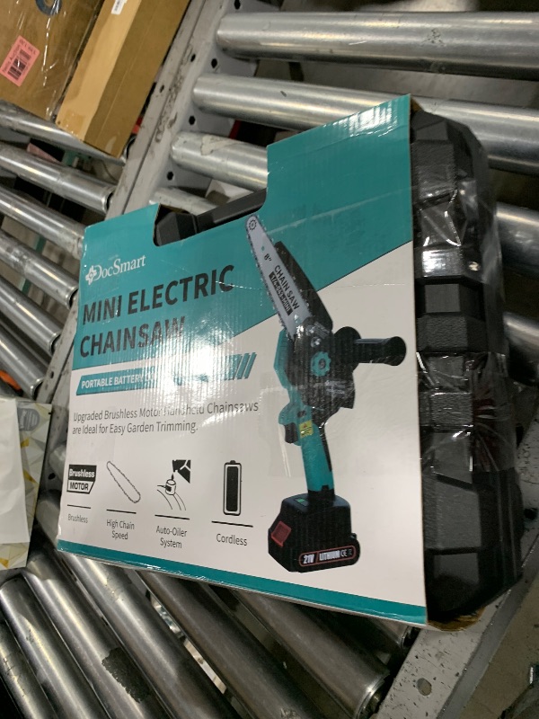 Photo 1 of Mini Chainsaw Cordless, 8 inch & 6 inch Electric Chain Saw with 2 Pack Rechargeable Batteries, Battery Powered Handheld Saw for Trees Trimming Wood Cutting, Perfect Gardening Tools for Men Dad Husband