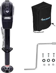 Photo 1 of POLESTAR Electric Trailer Jack 5000lbs, Electric Tongue Jack with Waterproof Protective Cover & LED Light, A-Frame with Manual Crank Handle for Travel Trailer Camper, RV, 12V DC, White