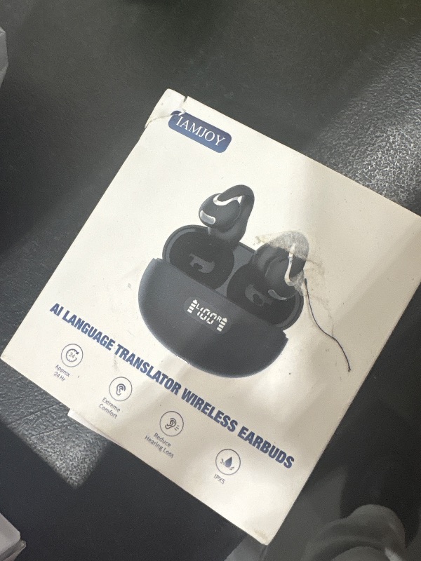 Photo 1 of AI Language Translation Earbuds Real Time, IAMJOY Language Translator Earbuds Open Ear Clip-On Design, 163 Language & Accents Two-Way Translator Device with APP for Travel Learning Business, Black