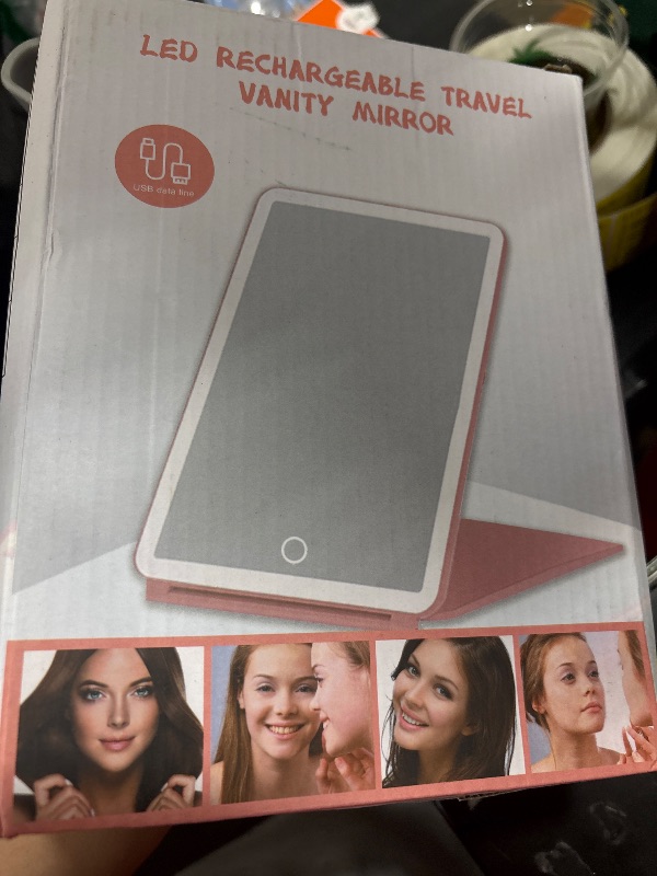 Photo 1 of Dec.Metu Travel Mirror with Lights Makeup Mirror Touch Screen 3 Colors Light 72 LEDs Rechargeable, 1000mHA 7.9x5.3-Inch Desk Compact Mirror White