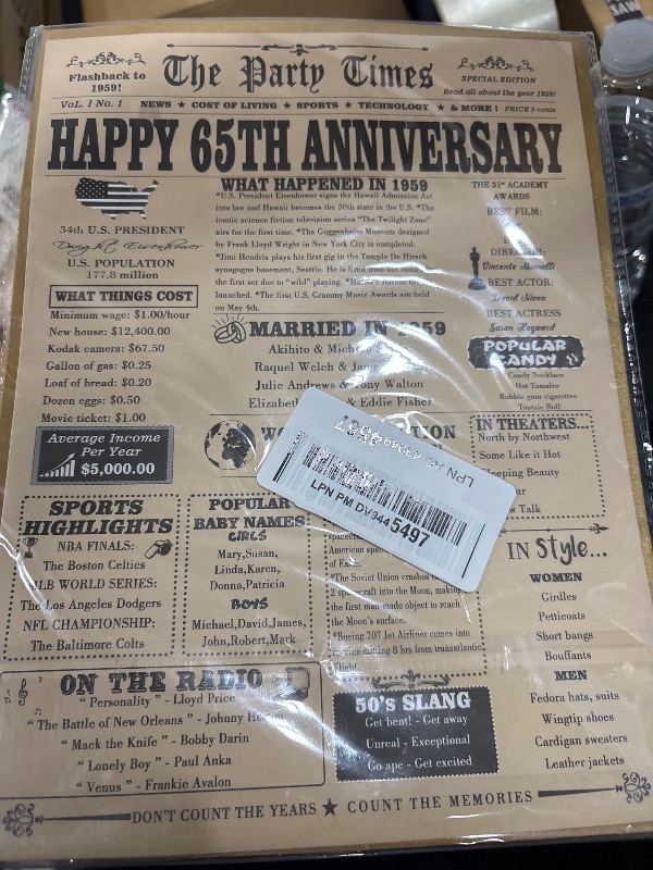 Photo 1 of YiKaLus Great 65th Wedding Anniversary Card for Husband Wife, Big 65 Years Aday Gifts, 1959 Anniversary Decorations for Mom Dad