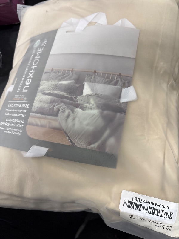 Photo 1 of NEXHOME PRO Cotton Duvet Cover California King Linen Look Textured Organic Natural 100% Washed Cotton Duvet Cover 3 Pieces Bedding Set with Zipper Closure, Breathable (No Comforter)