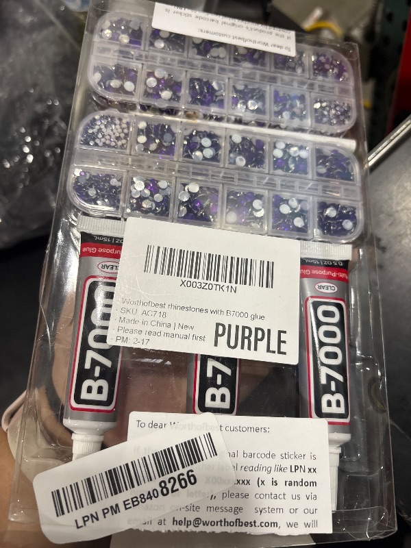 Photo 1 of 11000Pcs Dark Purple Rhinestones Flatback with b7000 Glue for Crafts Clothes Clothing Crafting, Flat Back Gems for Shirt Shoes Sneakers, Diamond Crystals Kit 2-5mm Mix Sizes
