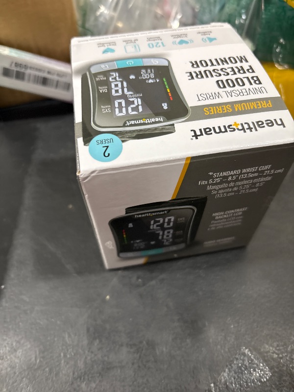Photo 1 of HealthSmart Digital Premium Wrist Blood Pressure Monitor with Cuff That Measures Pulse Heartbeat and High or Low BP, 120 Reading Memory Stores Up to 60 Readings for 2 Users