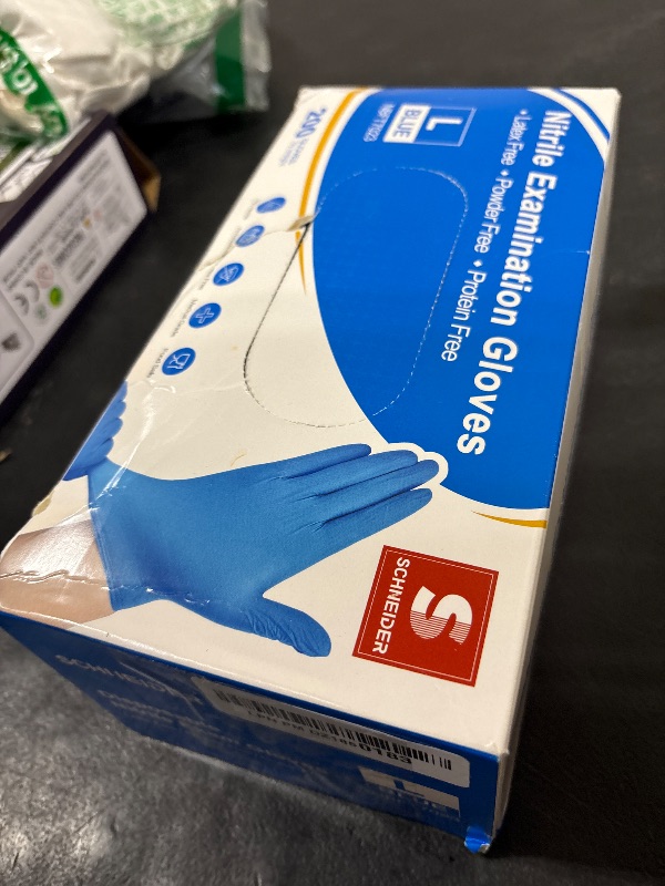 Photo 1 of Schneider Nitrile Exam Gloves, Large, 200-ct Box, 4 mil, Blue Gloves Disposable Latex Free, Powder Free Medical Gloves for Cooking, Cleaning, Examination, NBFT7023