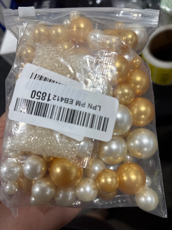 Photo 1 of 150Pcs Cream&Gold Polished No Hole Faux Pearl Beads for Vase Filling Decorations, Plastic Pearls Vase Fillers, Table Scatters, Wedding Centerpiece, Home Decor, 8/14/20 mm