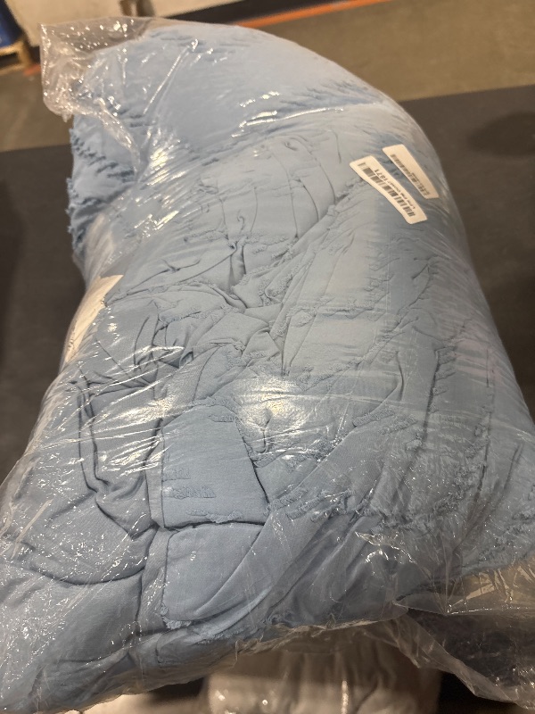 Photo 1 of Litanika Oversized King Comforter Set 128x120, 3 Pieces Grayish Blue Super King Plus Size Chevron Tufted Solid Bedding Comforter Sets, Fluffy Bed Set