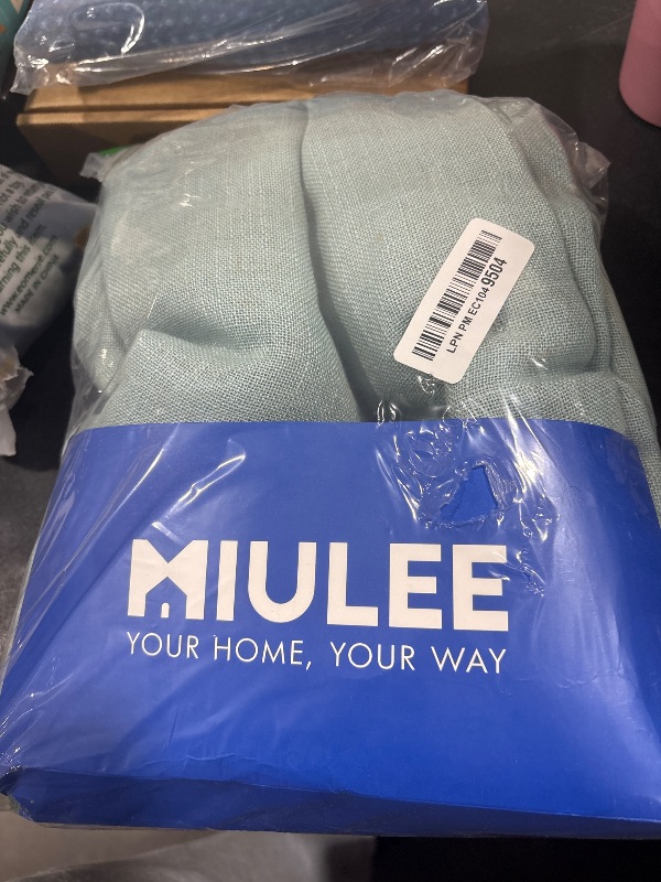 Photo 1 of MIULEE Dusty Blue Linen Curtains 84 Inch Length 2 Panels for Bedroom Living Room, Soft Thick Linen Textured Window Drapes Semi Sheer Light Filtering Back Tab Rod Pocket Burlap Look Light Blue Decor
