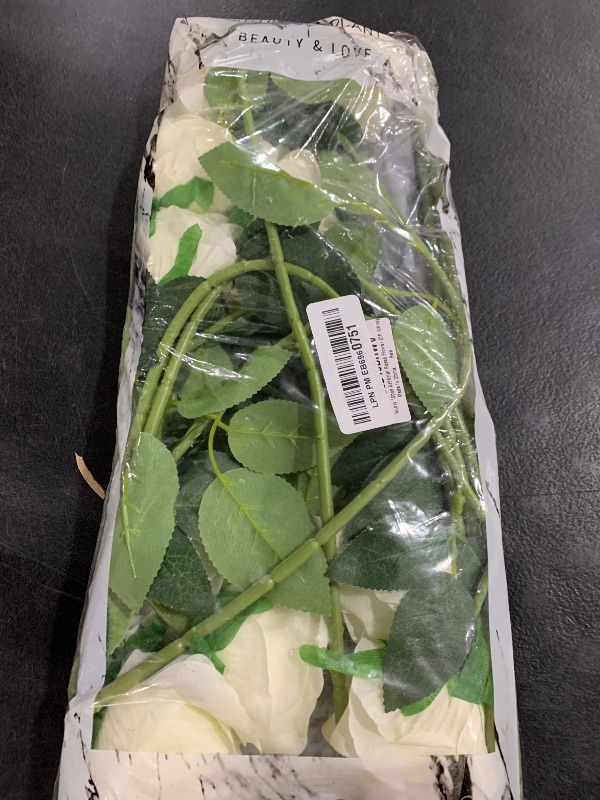 Photo 1 of Nubry Artificial Silk Rose Flower Bouquet Lifelike Fake Rose for Wedding Home Party Decoration Event Gift 10pcs (Off White)