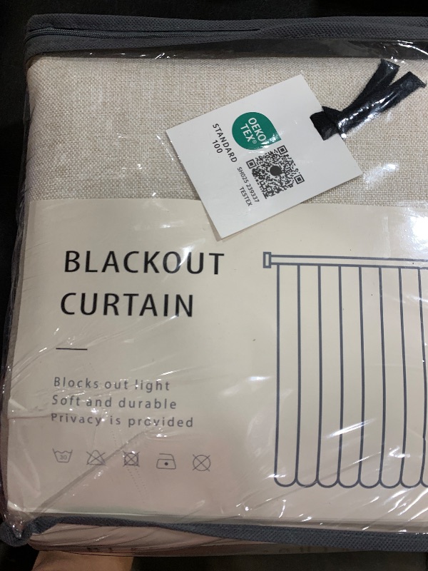 Photo 1 of 100% Blackout Shield Linen Blackout Curtains for Bedroom 108 Inches Long, Back Tab/Rod Pocket Living Room Drapes, Thermal Insulated Blackout Curtains 2 Panels Set, 50" W x 108" L,Cream
