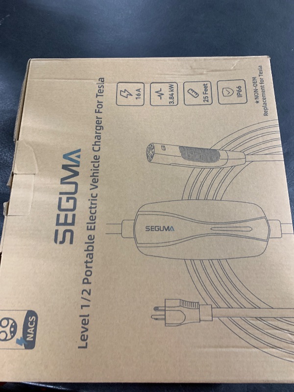 Photo 1 of SEGUMA Level 1/2 Tesla Charger, 16A, 25ft Extension Cable, Dual Voltage 240V NEMA 6-20 Plug & 120V NEMA 5-15 Adapter, NACS Connector, Portable Home Electric Car EV Charger for Tesla Models Y/X/3/S