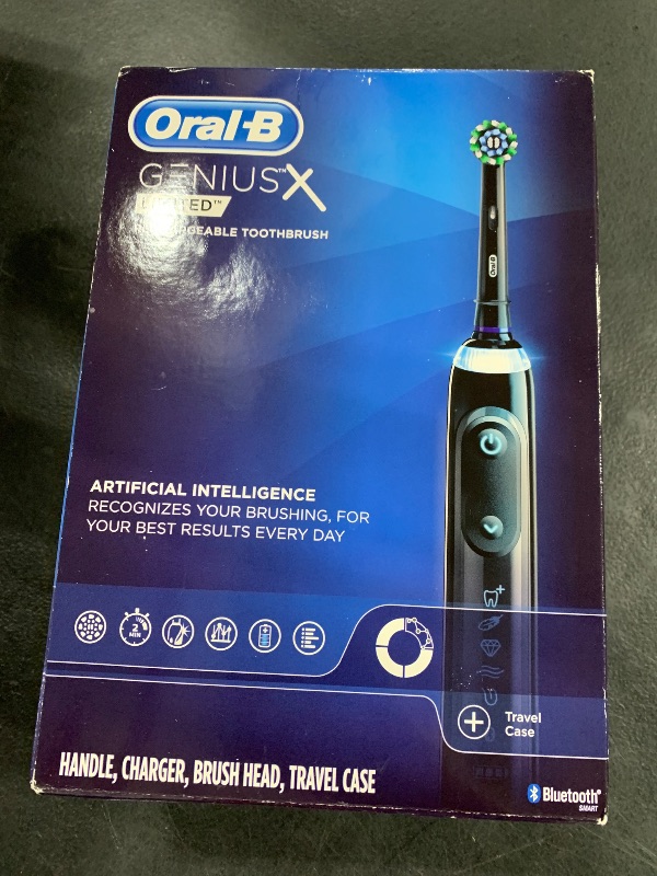 Photo 1 of Oral-B Genius X Limited Rechargeable Electric Toothbrush with 1 Replacement Brush Head, Travel Case, Midnight Black