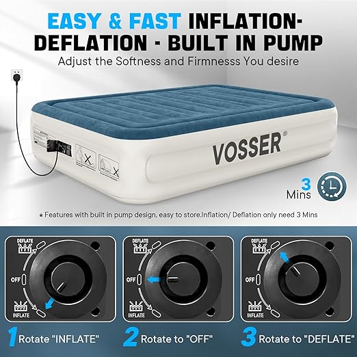 Photo 1 of VOSSER Air Mattress Full with Built in Pump,18''Inflatable Mattress of Upgraded Vertical Beams,Self Inflatable/Deflation Blow Up Mattress in 3 Mins,Flocked Top Airbed with Carry Bag for Home, Camping