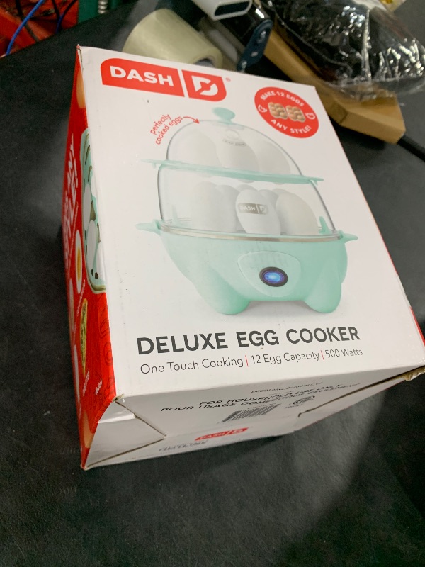 Photo 1 of DASH Deluxe Rapid Egg Cooker for Hard Boiled, Poached, Scrambled Eggs, Omelets, Steamed Vegetables, Dumplings & More, 12 capacity, with Auto Shut Off Feature - Aqua
