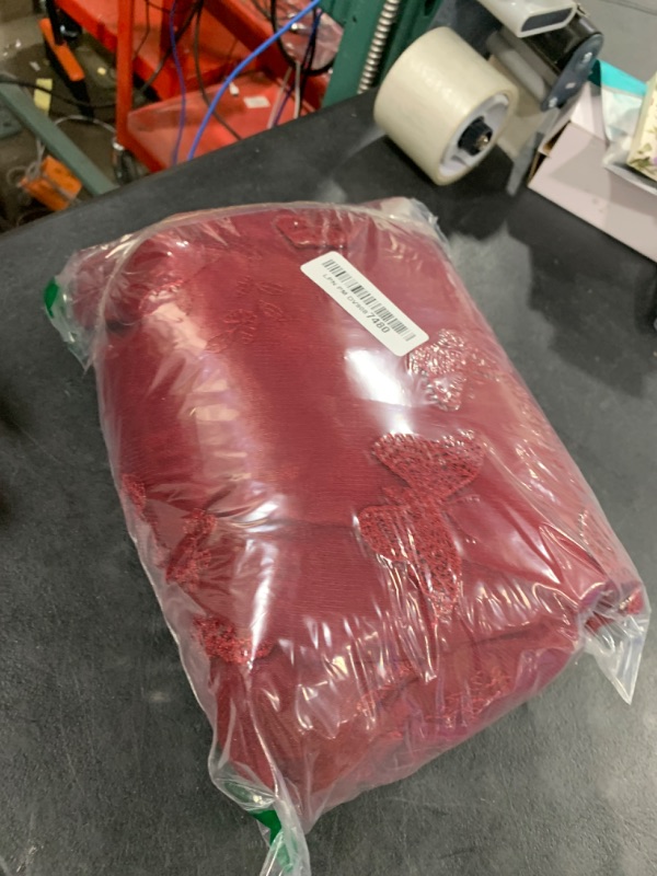 Photo 1 of QFMYYXGS Burgundy Tulle Dress for Women 3D Butterfly Tulle Prom Dresses for Women Long with Slit Spaghetti Straps Formal Evening Gowns A line Size 8