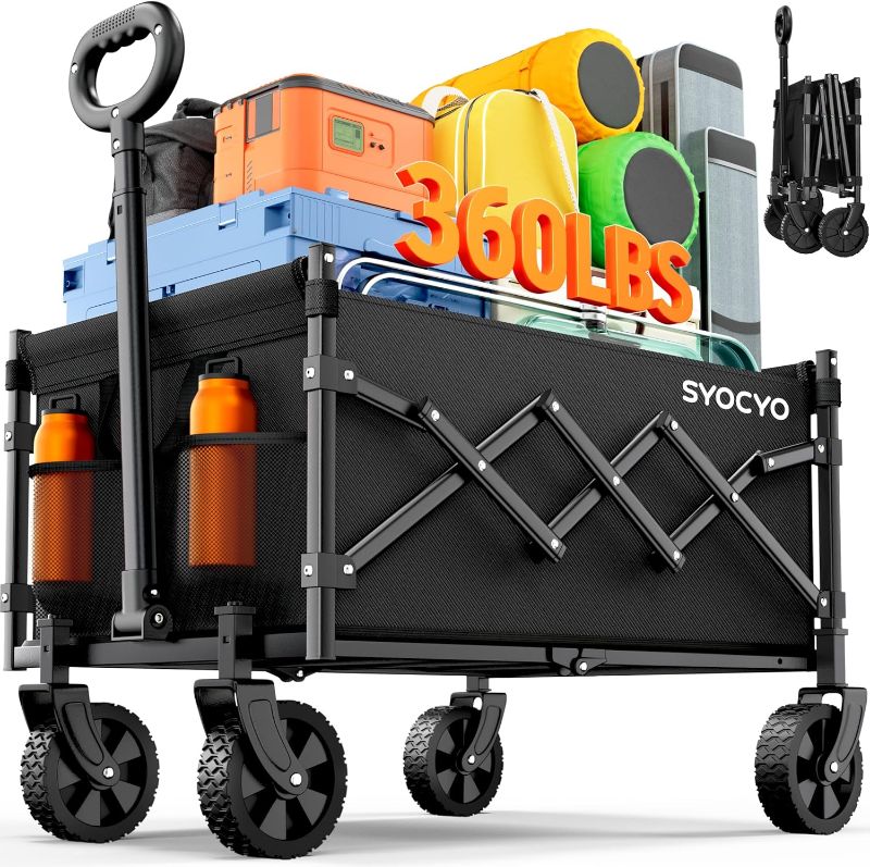 Photo 1 of Collapsible Wagon Cart 360lbs Beach Foldable Wagon Lightweight & Portable Folding Utility Grocery Shopping Carts with Wheels for Shopping Sports Garden Camping and Beach