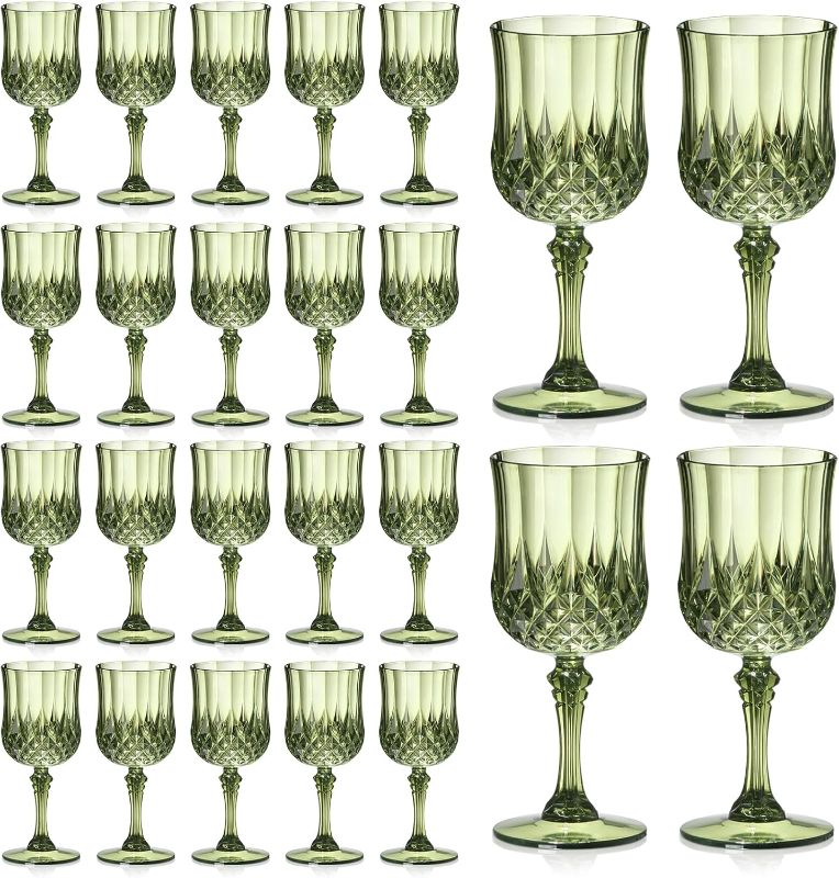 Photo 1 of XUWAIDSGN 24 Pcs 7oz Plastic Vintage Wine Glasses Drinking Glasses Unbreakable Wedding Glassware Crystal Water Goblets Reusable Drinkware Vintage Champagne Flutes (24, Dark Green)