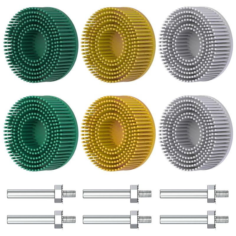 Photo 1 of ZEHIQ 2 Inch Abrasive Bristle Disc, 6 Pack Roloc Disc 2 Inch Grits Assorted 50 80 120 with 1/4 Inch Round Shank, Rubber Abrasive Brush, Roloc Bristle Disc for Metal