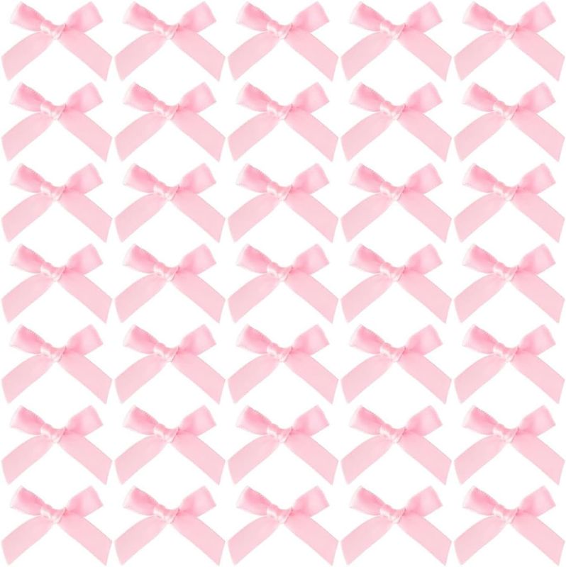 Photo 1 of 35PCS Mini Pink Ribbon Bows - Small Satin Bowknots for Sewing, Flowers, Bakery Wrapping, Christmas, Wedding, and Birthday Party Decorations