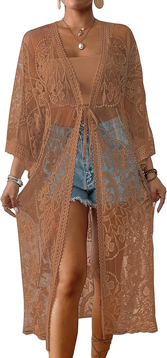 Photo 1 of  Kimonos for Women Lace Sexy Swimsuit Cover Ups Open Front Beach Robe Summer Cardigan
