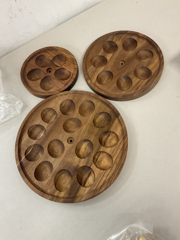 Photo 1 of Newtay Easter 3 Tier Wooden Deviled Egg Platter 26 Holes Deviled Egg Stand Plate Reversible Tray Serving Tray Holder for Easter Thanksgiving Christmas Cheese Serving Home Supplies(Black)