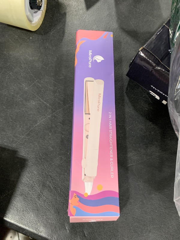 Photo 1 of MiroPure 1 Inch Flat Iron, Hair Straightener with 30S Fast Heating & 60min Auto Shut-Off, Hair Straightener and Curler 2 in 1 with 3D Ceramic Floating Plates, Beige