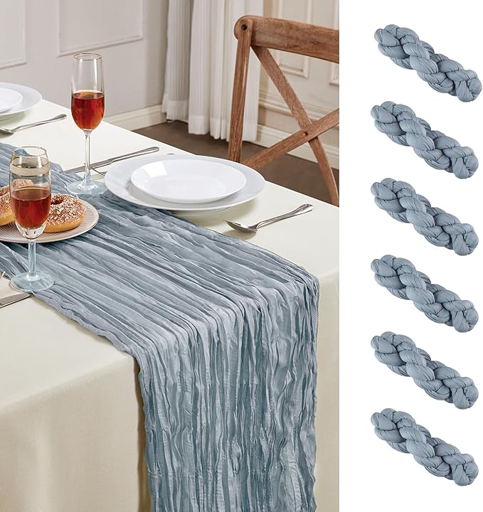 Photo 1 of Asee'm 6PCS Table Runner Cheesecloth 10FT Dusty Pink Boho Gauze Fabric Rustic Sheer Cheese Cloth Runners for Wedding Bridal Shower Party