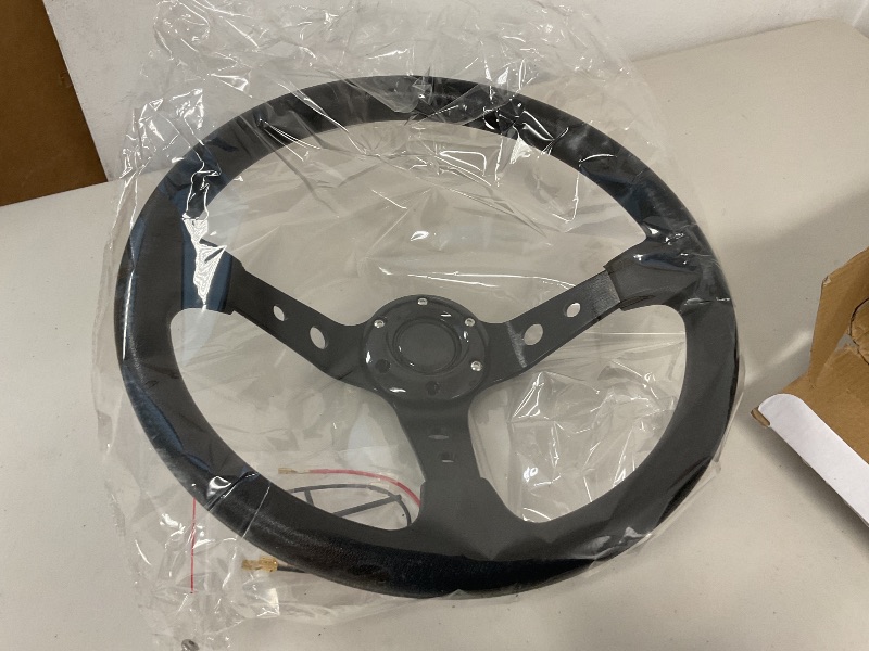 Photo 1 of QYMOPAY Deep Dish Racing Wheel - Aluminum & Leather Gaming Wheel with Horn Button, JDM Fit for Car Sim Racing, Black