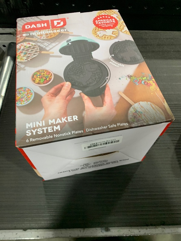 Photo 1 of DASH Multimaker Mini System - Waffle Maker with Six 4” Removable Plates: Waffle Iron & Griddle, 4-in-1 Mini Waffle Maker for Kids and Families – Nonstick Surface, Just Add Batter (Aqua)