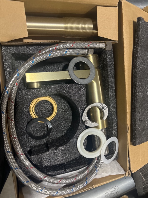 Photo 1 of Aktines Brushed Gold Bathroom Faucet 1 Hole, Single Handle Bathroom Sink Faucet with Deck Plate & Metal Pop Up Drain & Water Supply Lines, Gold Bathroom Vanity Faucet, Brushed Finish