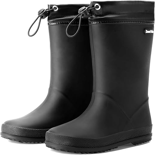 Photo 1 of DREAM PAIRS Kids Rain Boots Boys Girls Lightweight Boots Waterproof Easy-on Outdoor Playing Rain Boot Unisex-Child,Size 3 Little Kid,BLACK,SDRB2401K SIZE 2