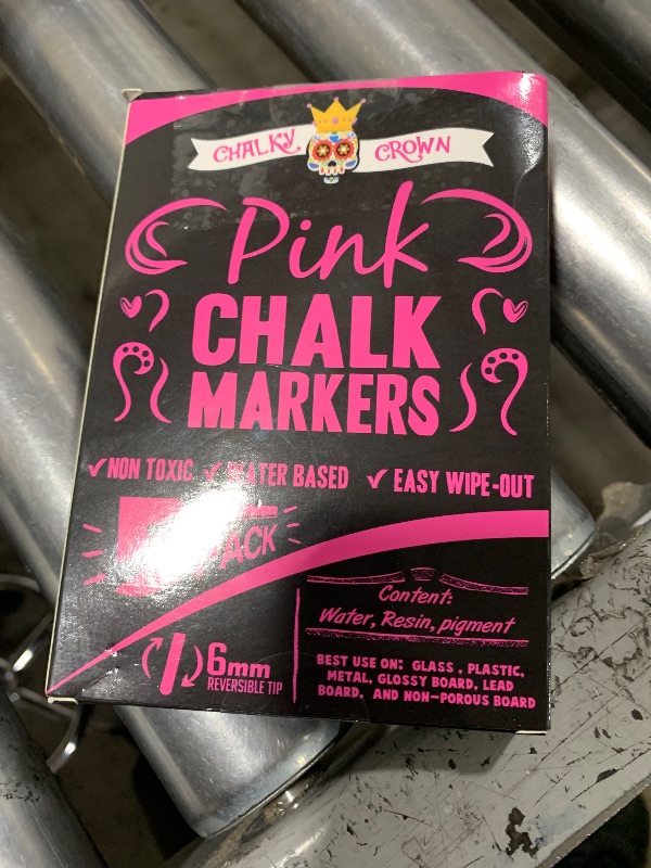 Photo 1 of CHALKY CROWN Liquid Chalk Marker Pen - Dry Erase Marker - Chalk Markers for Chalkboard Signs, Windows, Blackboard, Glass - 6mm Reversible Tip (Pink, 5 Pack)