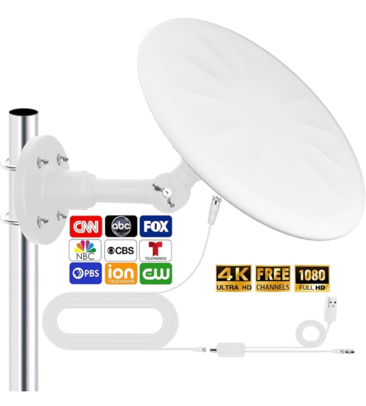 Photo 1 of Omni Directional TV Antenna Outdoor, Outdoor Antenna for Smart TV, 720° Long Range Reception Digital HD Signal, with Super Signal Booster, for Attic/Camping/RV/Boat, 2025 Latest. (White, Large)
