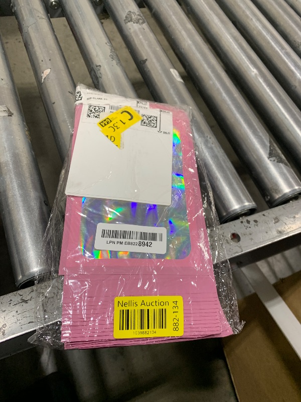 Photo 1 of 100 Pieces Smell Proof Mylar Resealable Bags, Holographic Packaging Bags, Resealable Odor Foil Pouch Zip Bags with Clear Window for Food Storage and Lipgloss, Jewelry Lash (Pink, 5.1 x 8.3 Inch)