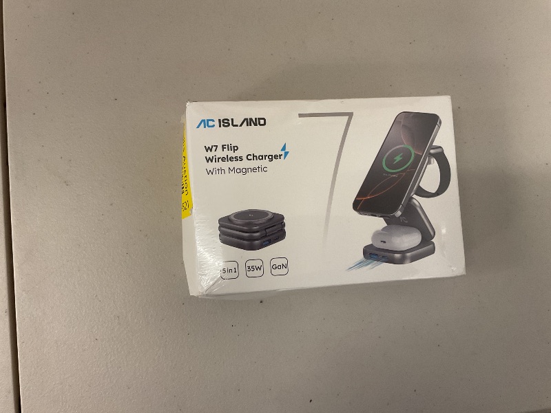 Photo 1 of Wireless Charger for MagSafe, AC Island 5-in-1 Portable Travel Charging Station, 15W Max Fast Foldable Magnetic Stand, Evolved for iPhone 16/15/14/13 Series, Apple Watch, AirPods (with 35W Adapter)