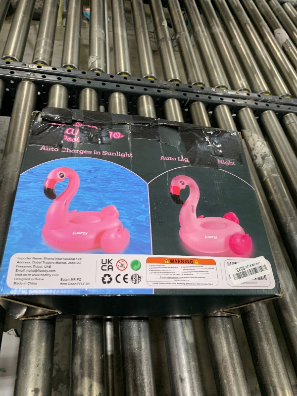 Photo 1 of Floatey Large Pink Flamingo Pool Floats Adult with Lights - RGB Solar Powered Flamingo Floats for Pool | LED Pool Floats with Handles & Cup Holder | Fast Valves Light Up Flamingo Pool Float | 65 Inch