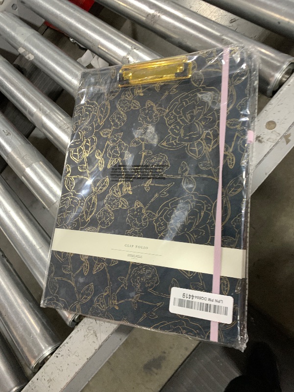Photo 1 of Steel Mill & Co Cute Clipboard Folio with Refillable Lined Notepad and Interior Storage Pocket, Metallic Gold Floral Padfolio for Work, Navy Floral