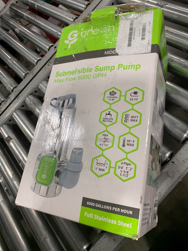 Photo 1 of Green Expert 1.5HP Submersible Sump Pump 6000GPH High Flow Full 304 Stainless Steel with tethered Float Switch for Automatically Water Draining in Flooded Basement Pit Sewage Sink Pool Hot Tub