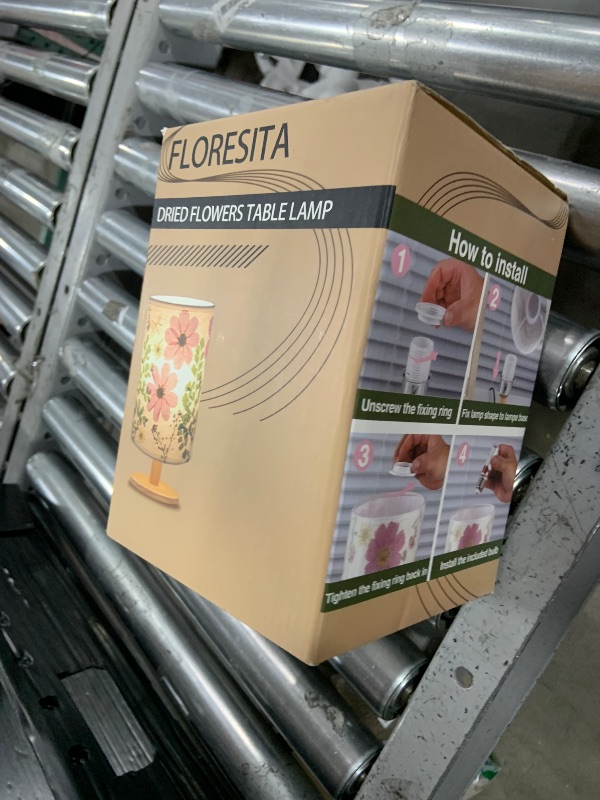 Photo 1 of Floresita Dried Flowers Table Lamp 5W LED 3-color Pressed Flower Bedside Lamp Linen Shade with Wood Base for Bedroom Living Room Desk Office