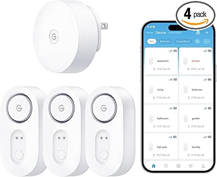 Photo 1 of GoveeLife Upgraded Smart Water Leak Detector 1s with 1804ft Long Monitoring Range, WiFi Water Sensor with Email/APP Push and Sound Alarm,5-Year Battery Life, 3 Pack, Suit for Home, Basement, Kitchen
