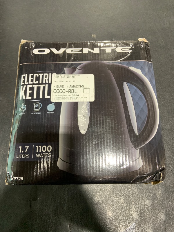 Photo 1 of OVENTE Electric Kettle, 1.7L Fast Boiling Water Heater for Coffee or Tea, BPA Free with Water Level Gauge, Auto Shut-Off, Boil-Dry Protection, Indicator Light and Removable Filter, Black KP72B