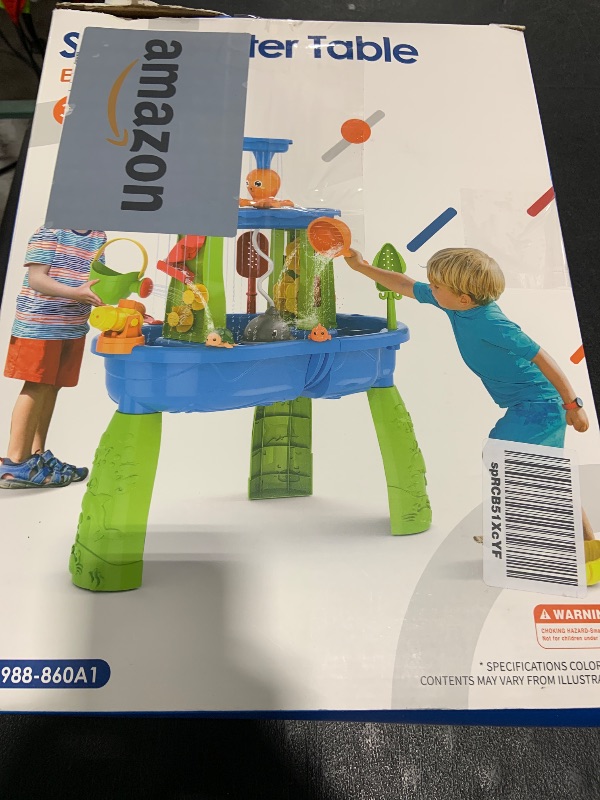 Photo 1 of HYES Auto Water Table for Toddlers 3-5 with Water Pumb, 3-Tier Kids Sand Water Table, Rain Showers Splash Pond for Outdoor Beach Backyard Summer, Activity Sensory Play Table for Boys Girls