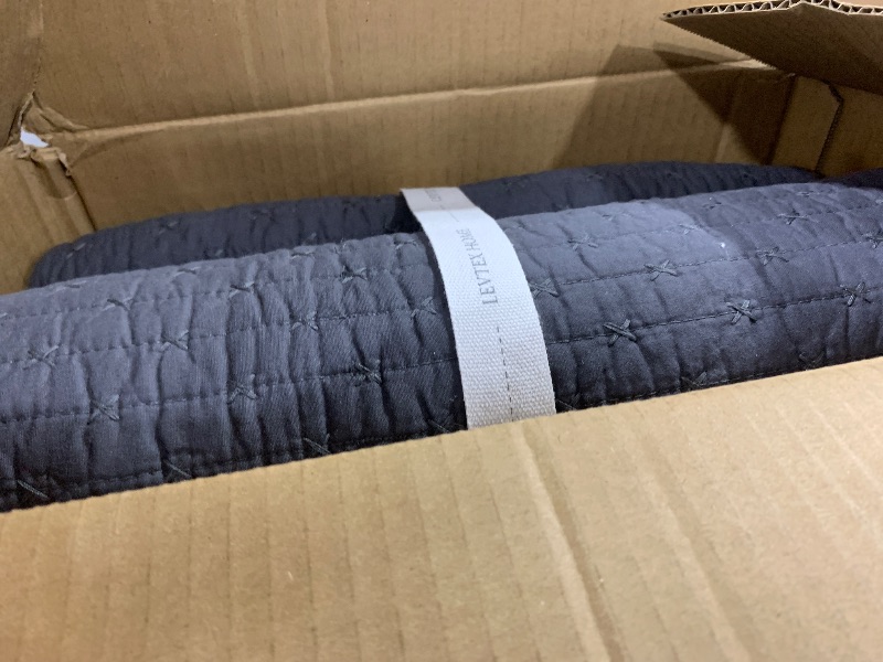 Photo 1 of Levtex Home - Cross Stitch Quilt Set - 100% Cotton - Full/Queen Quilt (88x92in.) + 2 Standard Shams (26x20in.) - Charcoal Quilt with Matching Stitching