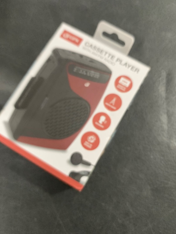 Photo 1 of GPX Portable Cassette Player, Compatible With Headphone, 3.54 x 1.57 x 4.72 Inches, Requires 2 AA Batteries - Not Included, Red/Black (CAS337B) Black/Red
