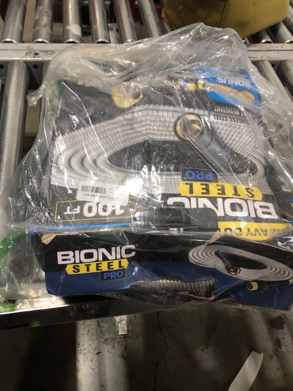 Photo 1 of Bionic Steel PRO 100 Ft Garden Hose with Nozzle, Premium 304 Stainless Steel Metal Water Hose 100Ft Flexible Hose, Rust Proof, Lightweight, Heavy Duty, Crush Resistant Fittings, 500 PSI, 2025 Model