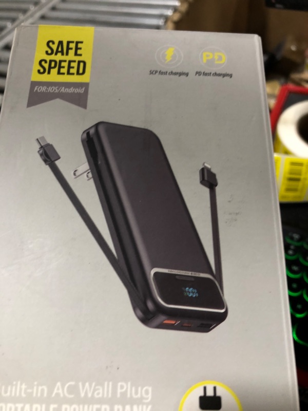 Photo 1 of Portable-Charger Power-Bank with Built-in Cables & AC Wall Plug - 12000mAh PD 20W Fast Charging for iPhone,Samsung,Android, USB-C,Rechargeable External Battery Pack for Cell Phone,Type C,Travel Pink